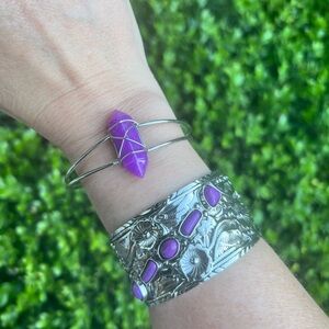 Silver/Purple cuff bracelet set